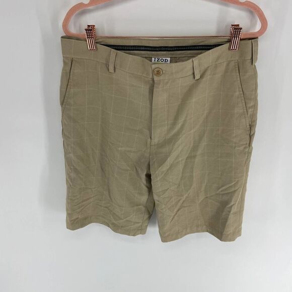 izod tan window pane grid golf short flat front mens 29 - Picture 1 of 4